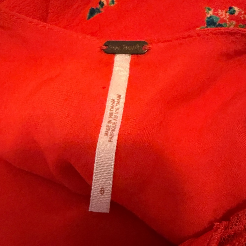 Free People | Mockingbird Red Floral V-Neck Open-Back Mini Dress *Like New* - Picture 6 of 6